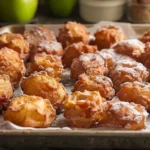 Beignets aux pommes dorés fraîchement préparés sur le comptoir d'une cuisine familiale.