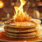 Crêpes Suzette flambées avec sauce au beurre d’orange servies dans une cuisine maison