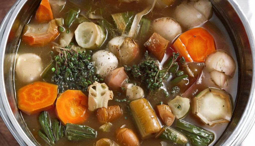 Pot-au-feu traditionnel servi avec des légumes d’automne.