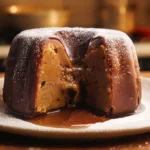 Fondant à la châtaigne et au rhum, dessert fondant pris dans une cuisine de maison avec texture fondante visible