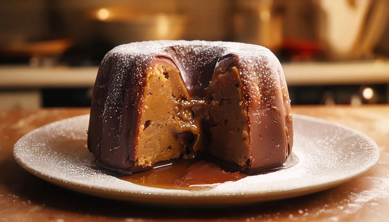 Fondant à la châtaigne et au rhum, dessert fondant pris dans une cuisine de maison avec texture fondante visible