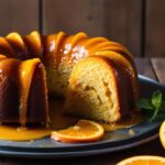 Cake à l’orange maison imbibé de sirop, présenté dans une cuisine familiale