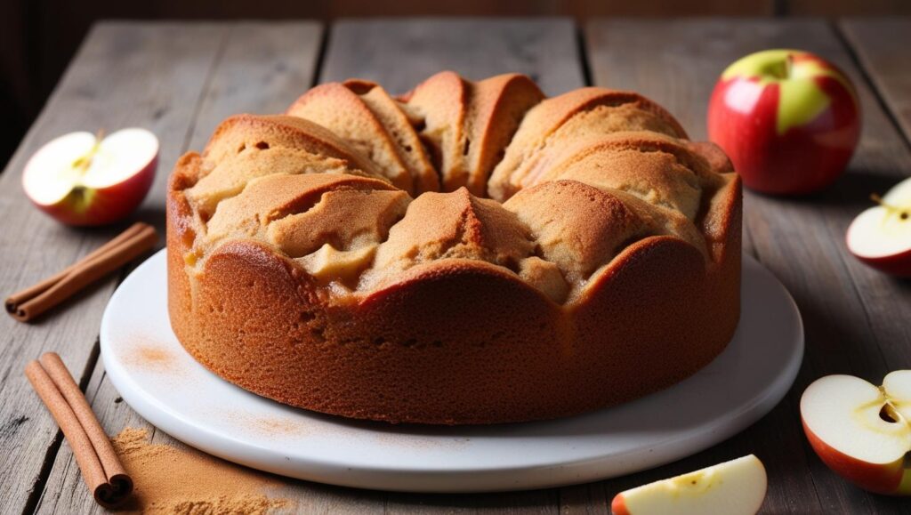 Gâteau aux pommes moelleux fait maison dans une cuisine