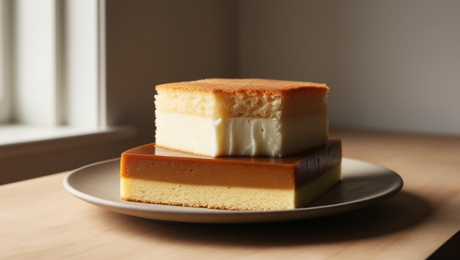 Gâteau magique aux trois textures : flan, crème et génoise dorée