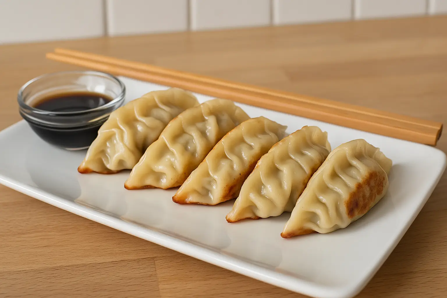 Gyozas végétariens faits maison présentés dans une assiette