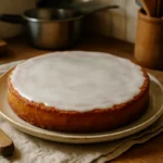 Gâteau nantais moelleux au rhum sur assiette, dans une cuisine familiale