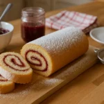Gâteau roulé à la confiture de framboises fait maison