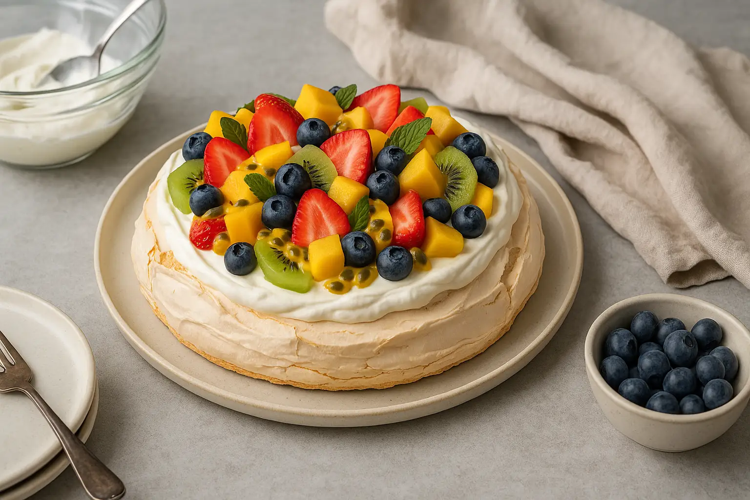 Pavlova aux fruits d’été maison, meringue croustillante et fruits frais