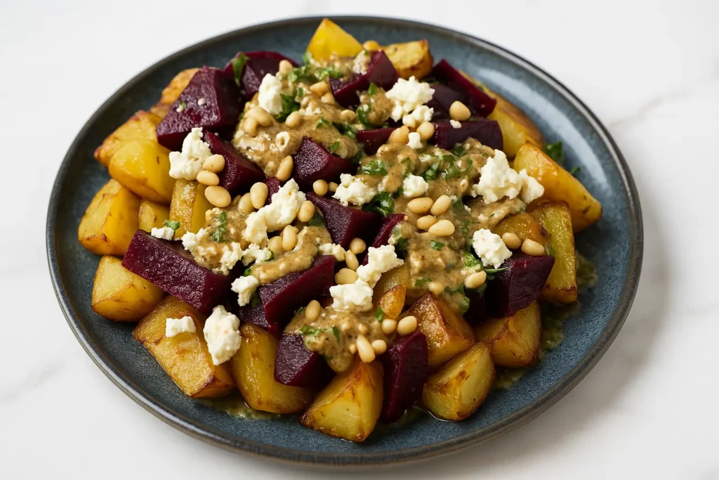 Salade maison de pommes de terre et betteraves servie froide