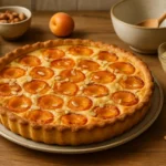 Tarte aux abricots maison dorée sur une assiette