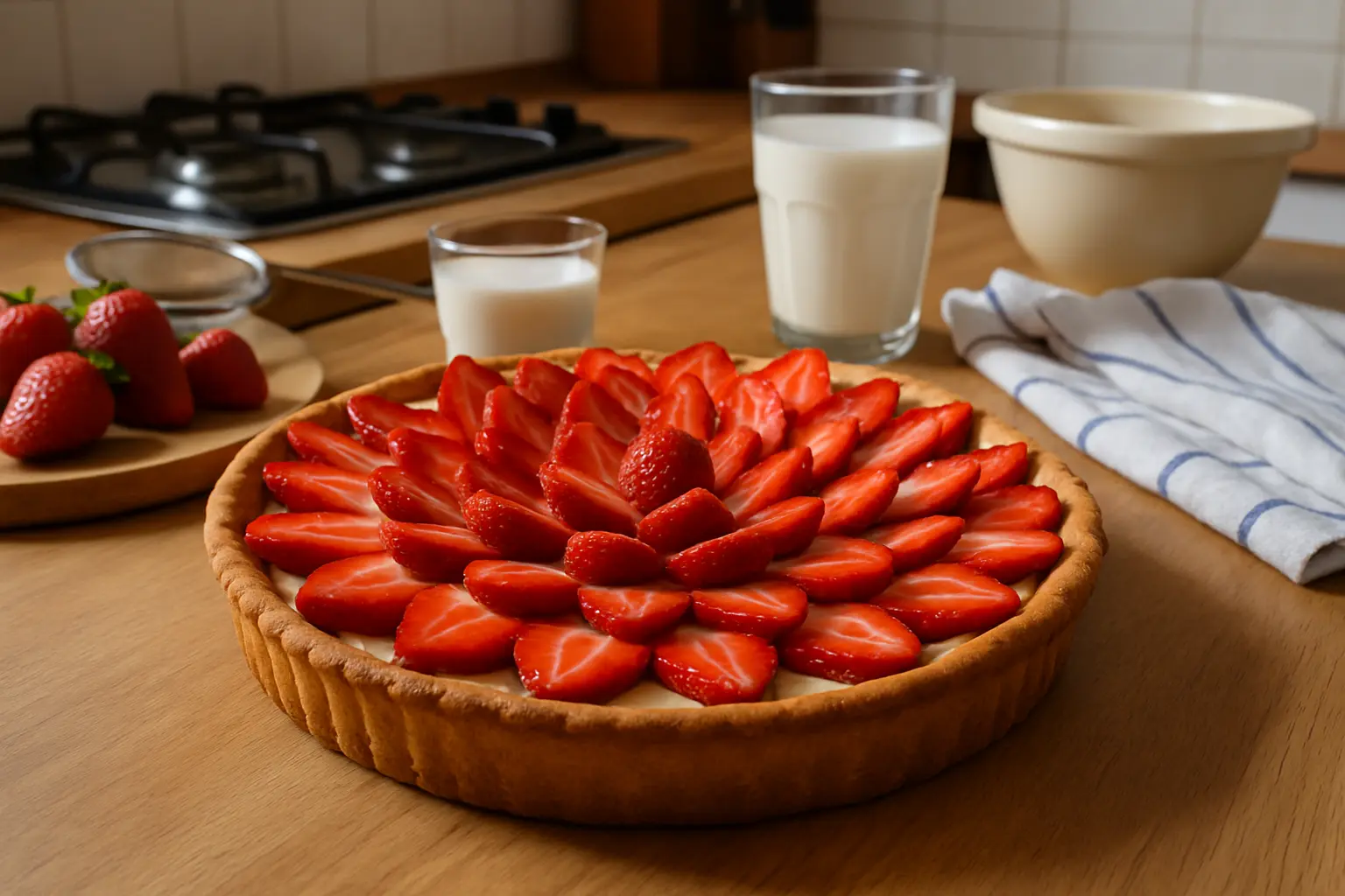 Tarte aux fraises maison avec crème pâtissière et pâte sablée