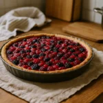 Tarte aux fruits rouges faite maison dans une cuisine familiale