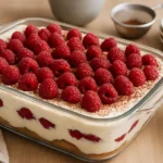Tiramisu aux fruits rouges dans une verrine, décoré de fruits frais