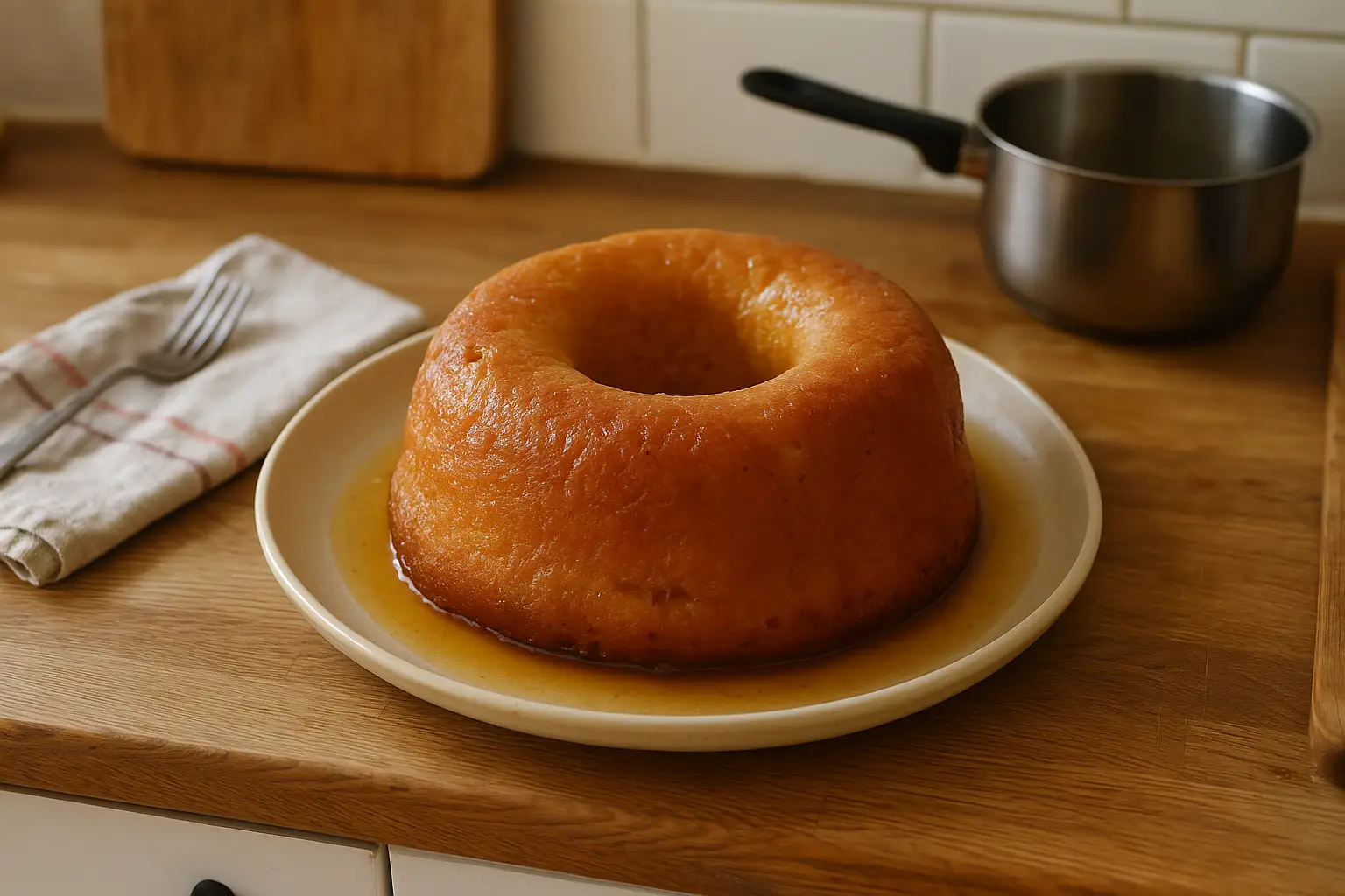 Baba au rhum maison traditionnel, dessert moelleux imbibé de rhum dans une cuisine authentique