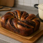 Babka au chocolat moelleuse faite maison dans une cuisine familiale
