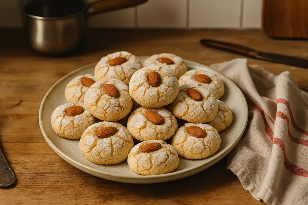 Biscuits aux amandes faits maison dans une cuisine familiale, photographiés de manière réaliste