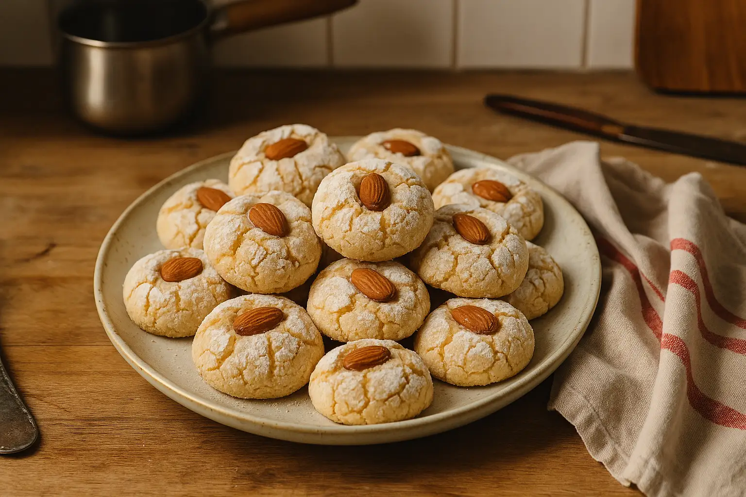 Biscuits aux amandes faits maison dans une cuisine familiale, photographiés de manière réaliste