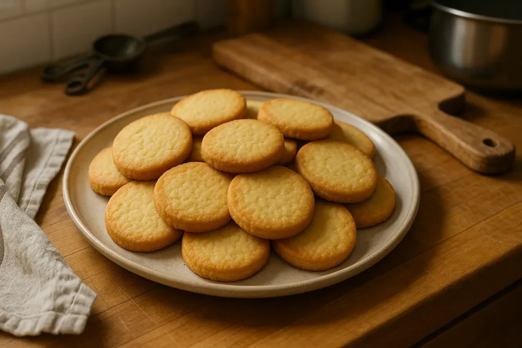 Biscuits sablés maison dorés et croustillants sur une plaque de cuisson