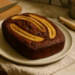 Gâteau à la banane et au chocolat fait maison sur une table de cuisine