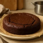Gâteau au chocolat sans sucre fait maison, photographié dans une cuisine familiale