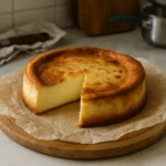Gâteau au fromage blanc moelleux et léger fait maison dans une cuisine