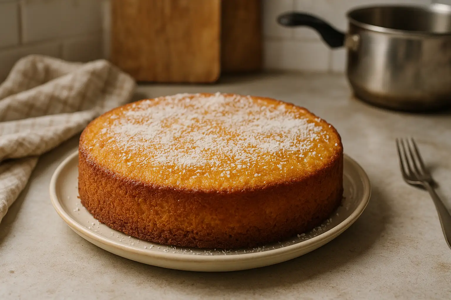 gâteau à la noix de coco moelleux fait maison dans une cuisine familiale