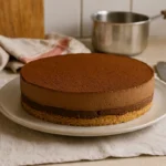 Gâteau royal chocolat noisette fait maison dans une cuisine familiale, entremets fondant au praliné sur fond authentique