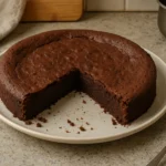 Gâteau au chocolat sans gluten fait maison dans une vraie cuisine, moelleux et fondant.
