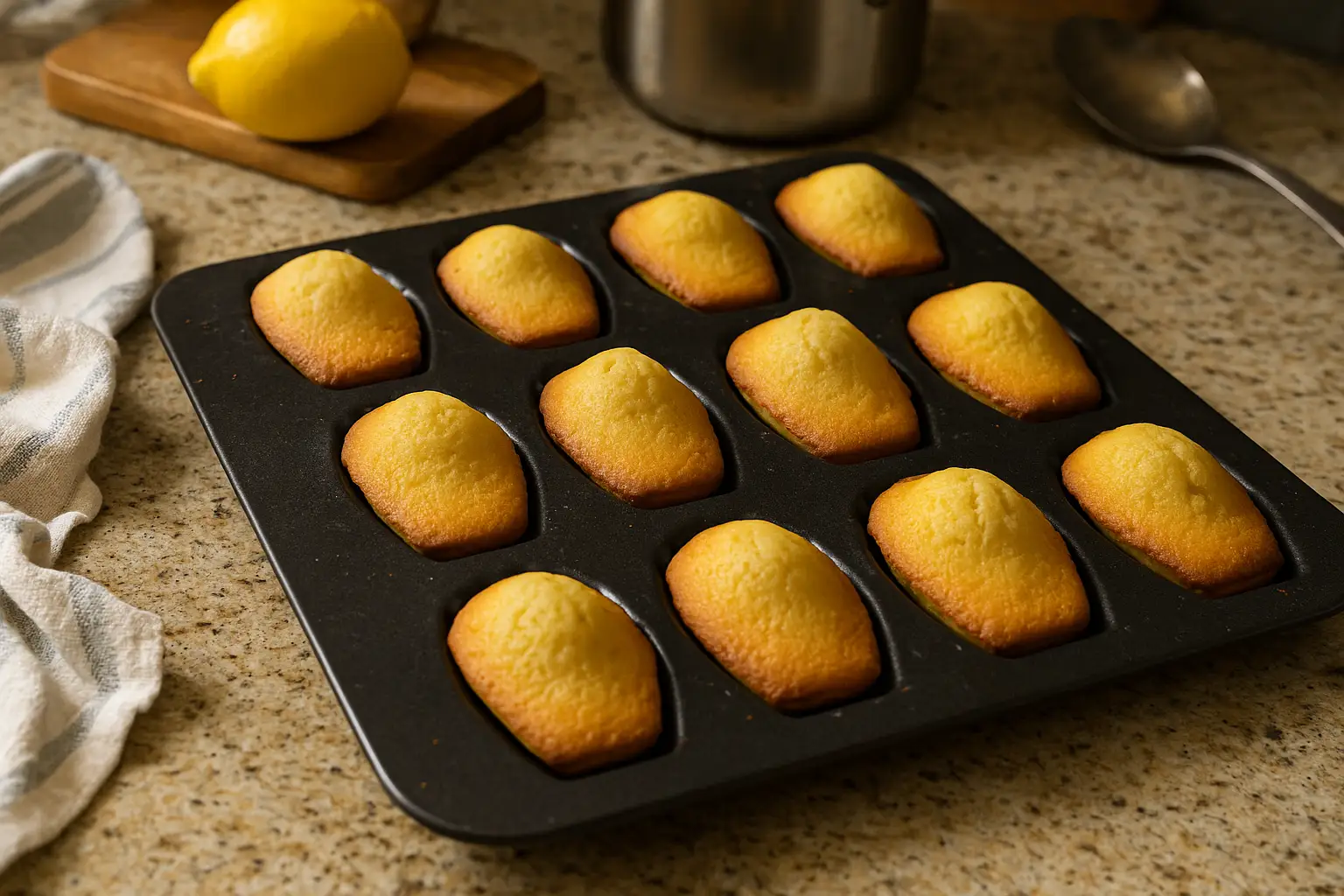 Madeleines au citron moelleuses faites maison dans une cuisine familiale