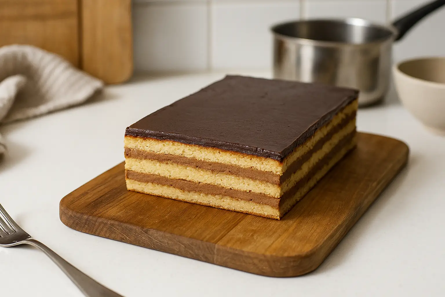 Opéra Gâteau fait maison avec génoise chocolat, crème au beurre café