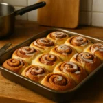 Roulés à la cannelle faits maison dans une cuisine familiale