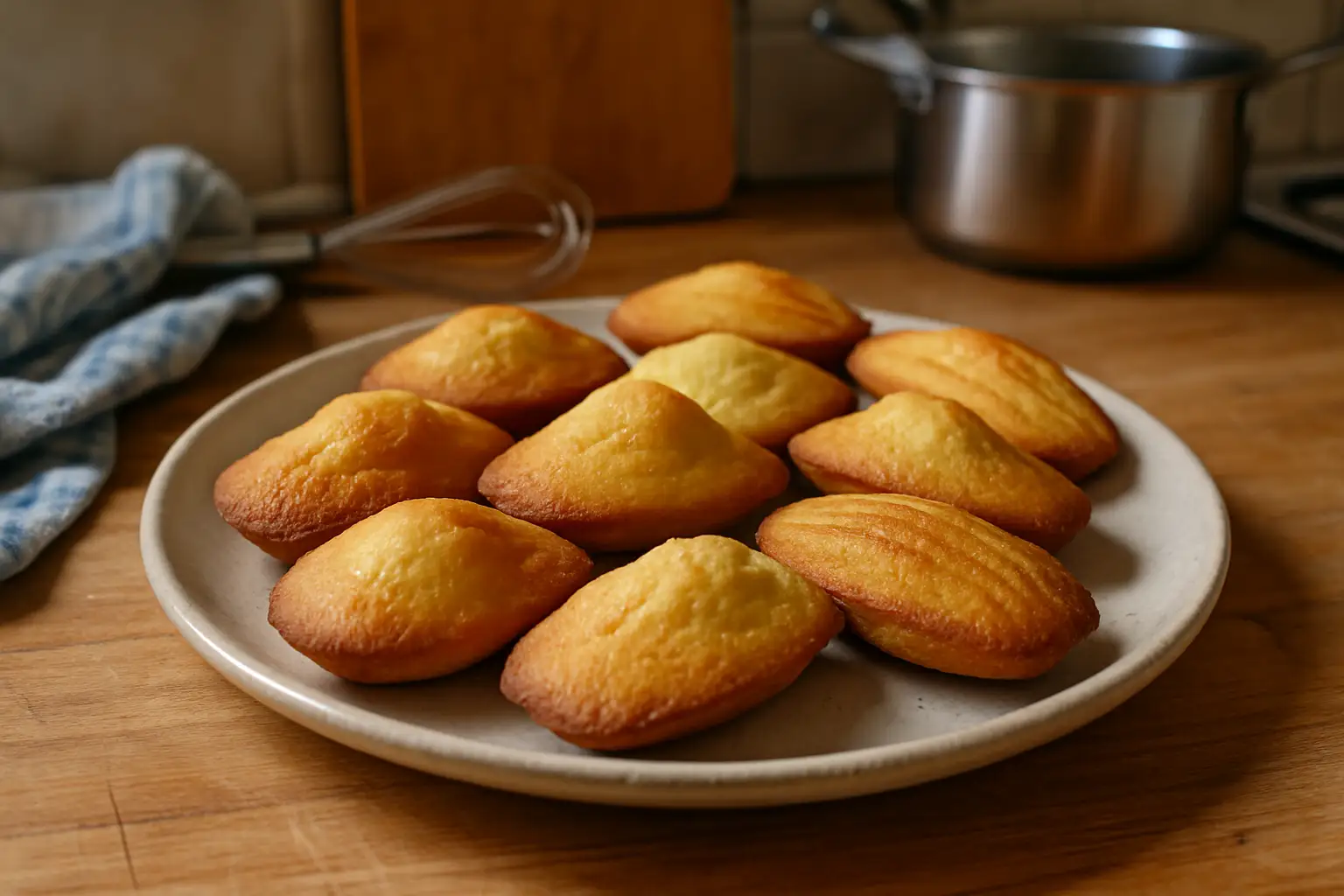 Biscuit madeleine moelleux fait maison dans une cuisine