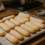 Biscuits à la cuillère maison présentés sur une assiette dans une cuisine familiale
