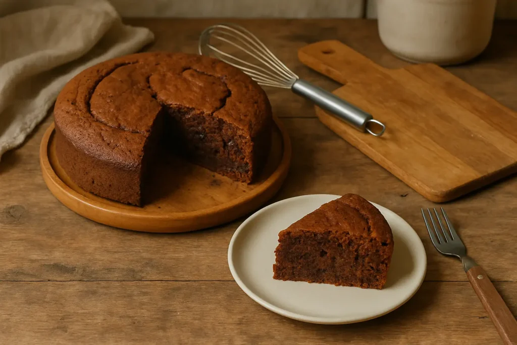Gâteau au yaourt au chocolat moelleux fait maison dans une cuisine