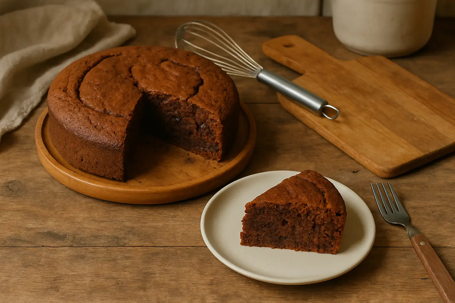 Gâteau au yaourt au chocolat moelleux fait maison dans une cuisine