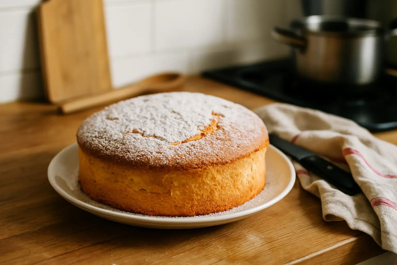 gâteau de Savoie recette grand-mère, fait maison et saupoudré de sucre glace