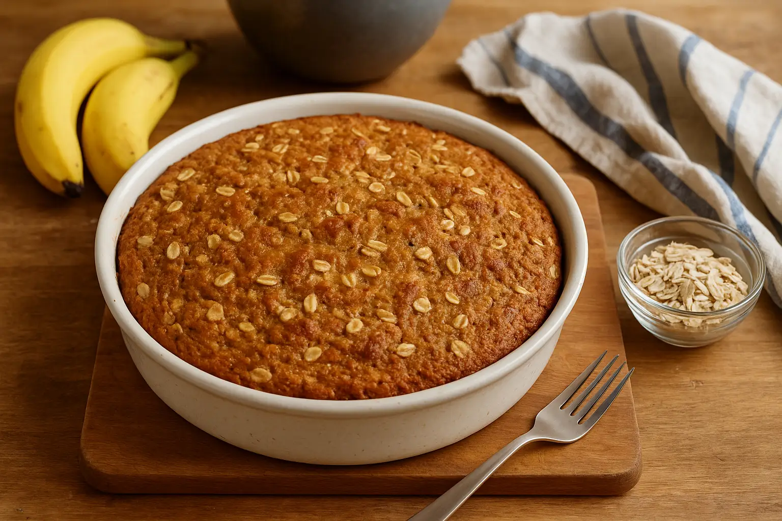 Gâteau banane flocon d’avoine fait maison dans une cuisine