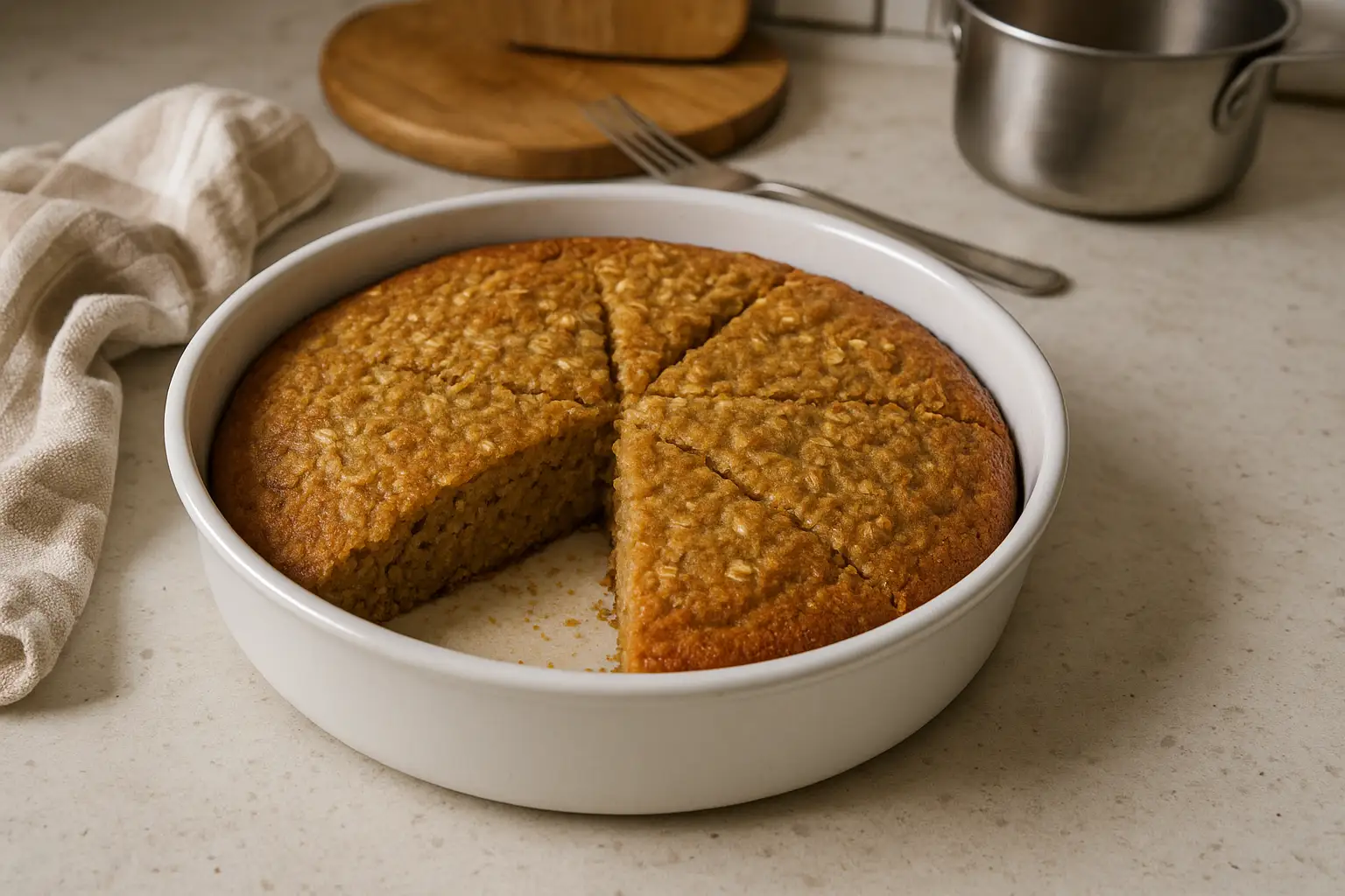 Gâteau flocon d’avoine régime fait maison dans une cuisine familiale