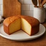 Photo d’un gâteau à la vanille moelleux fait maison, léger et parfumé, parfait pour un dessert ou un goûter en famille.