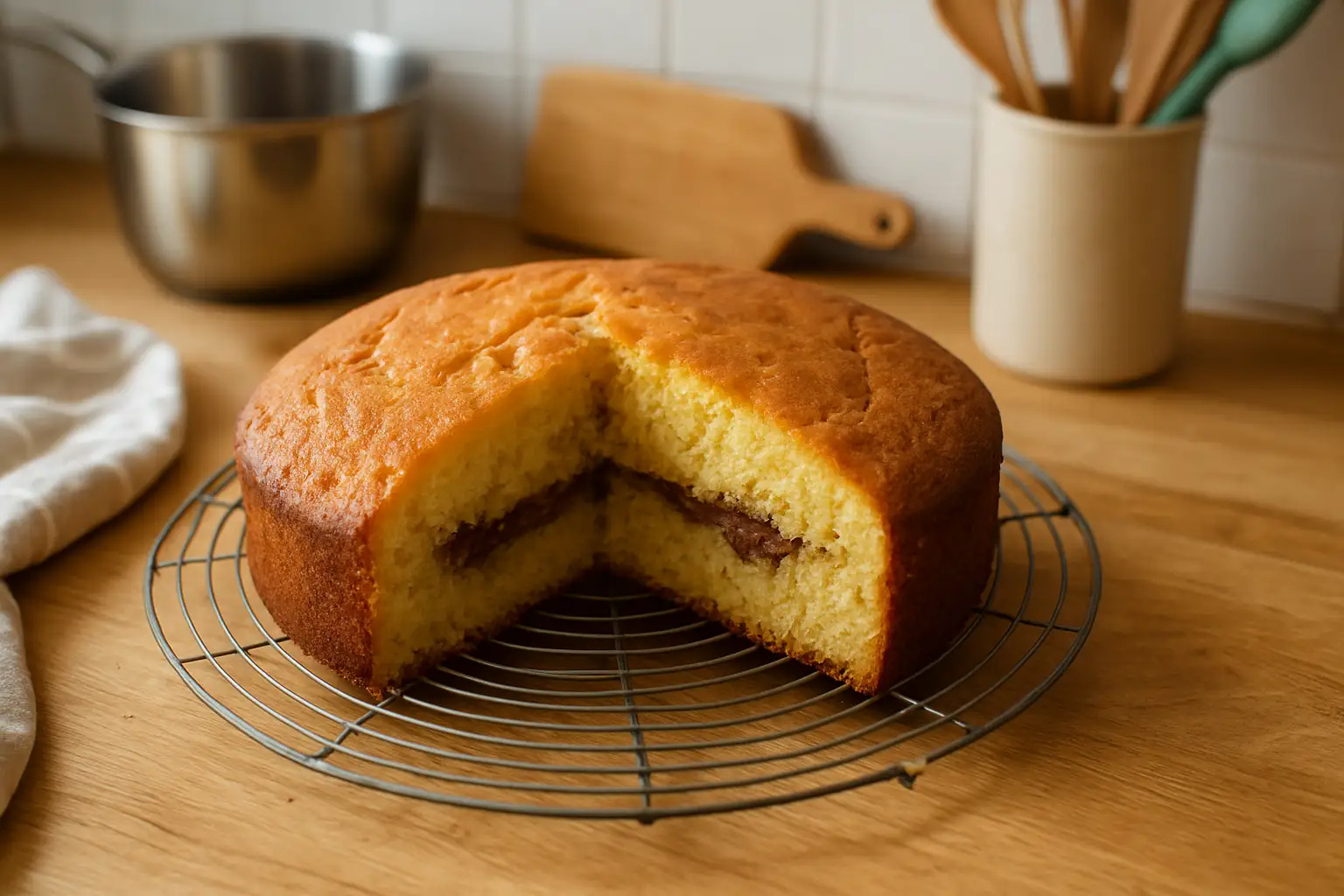 Gâteau au yaourt au Nutella fait maison sur une table de cuisine