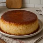 Gâteau de riz au caramel maison dans une cuisine familiale