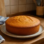 Photo d’un gâteau nature moelleux fait maison dans une cuisine familiale
