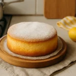 Photographie d’un gâteau nuage au citron fait maison, moelleux et aérien, posé sur un plan de travail de cuisine avec une ambiance naturelle et authentique.