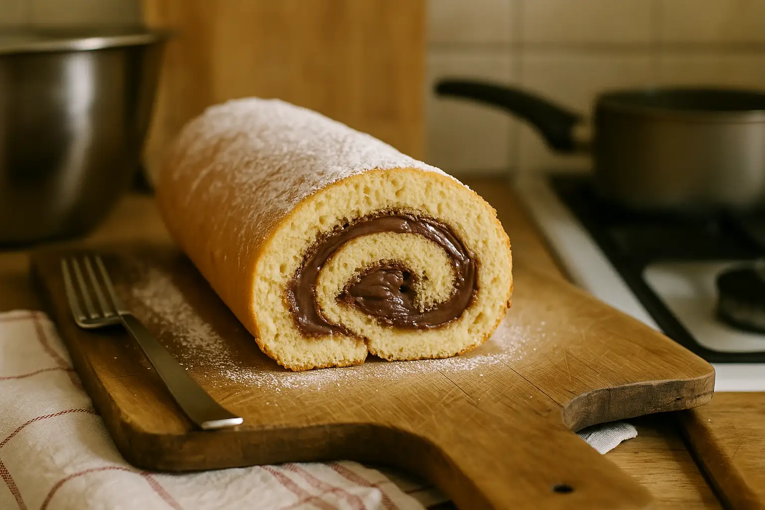 Gâteau roulé au Nutella fait maison, moelleux et gourmand