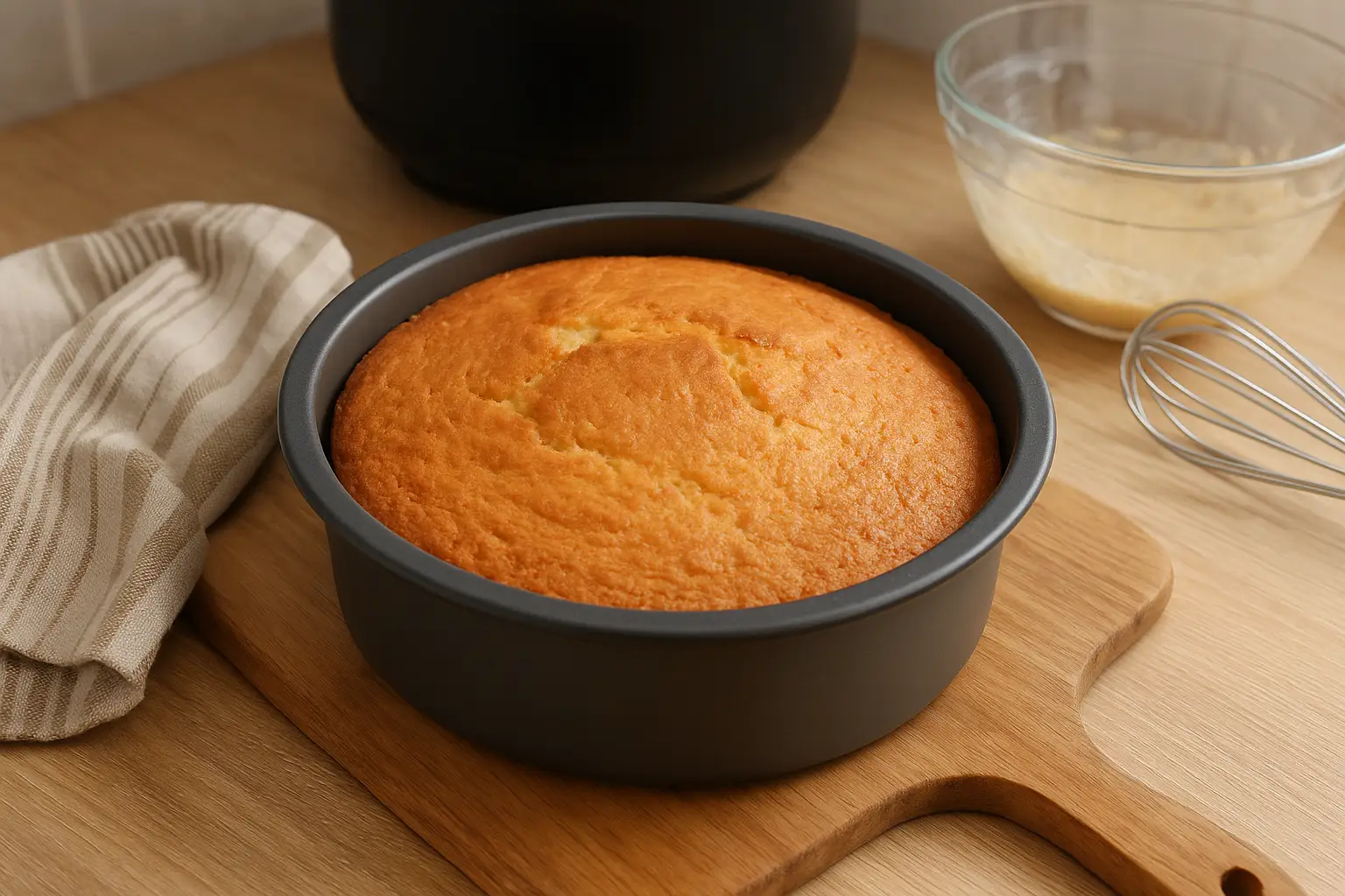 Photo d’un gâteau Cookeo avec moule en silicone, doré et moelleux, préparé à la maison, parfait pour un dessert rapide et facile.