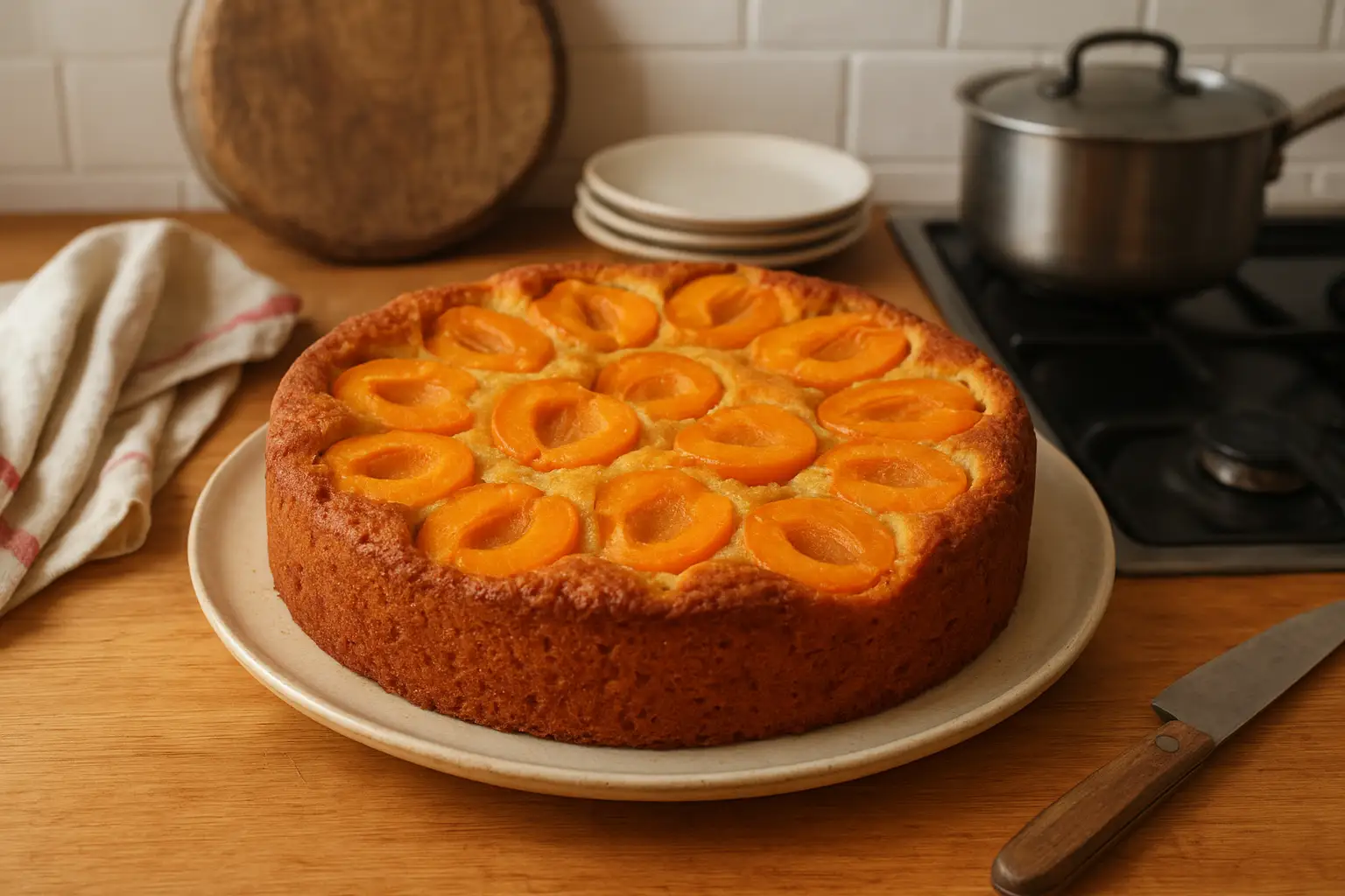 Photo d’un gâteau abricot moelleux maison, doré et fondant