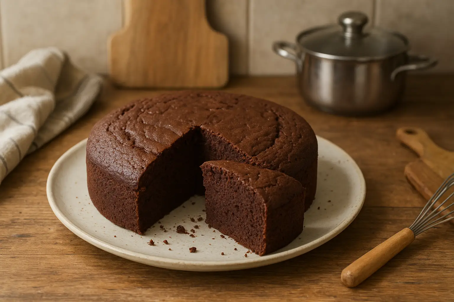 Photo d’un gâteau au chocolat sans lait moelleux et fait maison, recette facile et gourmande sans beurre ni lactose.
