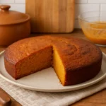 Photo d’un gâteau au potimarron maison, moelleux et légèrement doré, posé dans une cuisine familiale avec ambiance automnale.