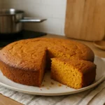 Photo d’un gâteau au potiron moelleux et fait maison, parfait pour l’automne et Halloween, avec une texture fondante et parfumée aux épices.