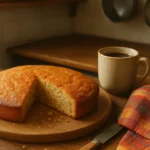 Photo réaliste d’un gâteau creusois aux noisettes fait maison, moelleux et doré, présenté dans une cuisine familiale.